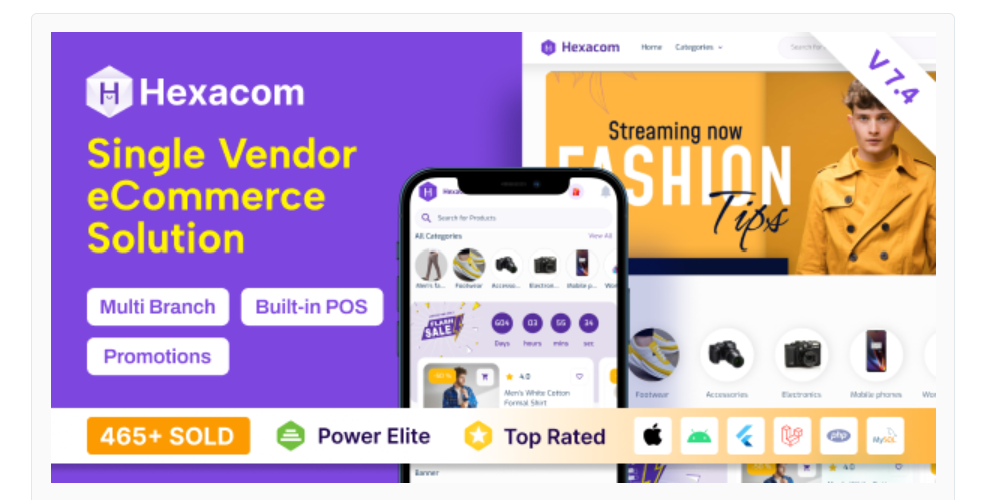 Hexacom v7.4 - single vendor eCommerce App with Website, Admin Panel and Delivery boy app